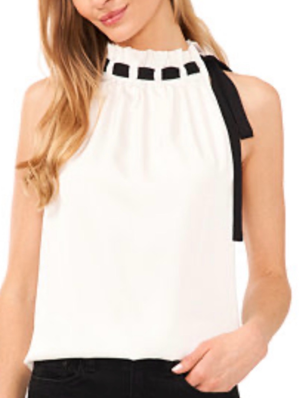 NWT CeCe White Black Halter Top Sleeveless Medium Womens Dress